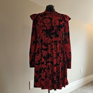 Rebecca Minkoff Red and Black Floral Long Sleeve Dress